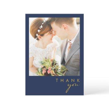 Modern Minimalist Navy Blue | Gold Flat Photo Thank You Invitations