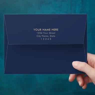 Modern Minimalist Navy Blue & Gold Return Address Envelope