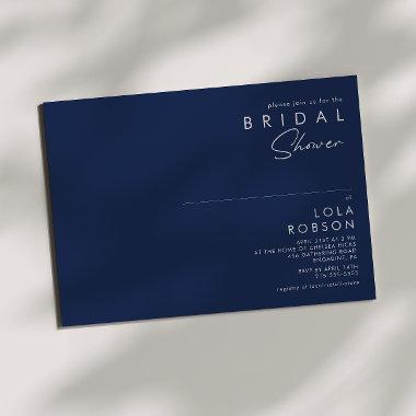 Modern Minimalist Navy Blue | Silver Bridal Shower Invitations
