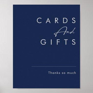 Modern Minimalist Navy Blue Silver Invitations and Gifts Poster