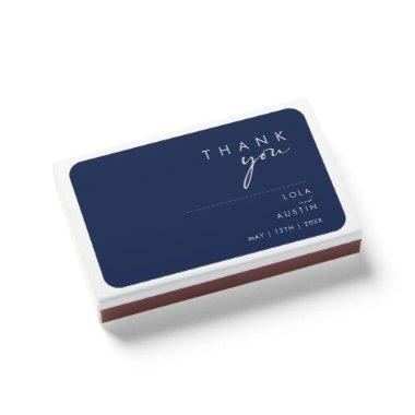 Modern Minimalist Navy Blue | Silver wedding favor Matchboxes