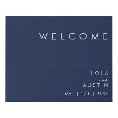 Modern Minimalist Navy Blue | Silver Welcome Faux Canvas Print