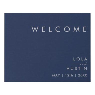 Modern Minimalist Navy Blue | Silver Welcome Faux Canvas Print