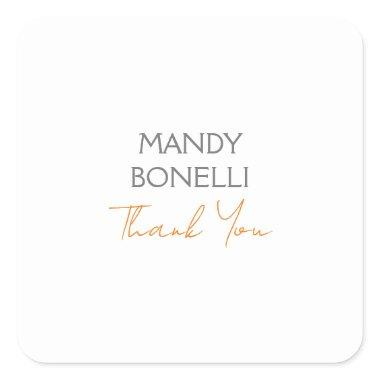 Modern Minimalist Plain Personalized Thank You Square Sticker