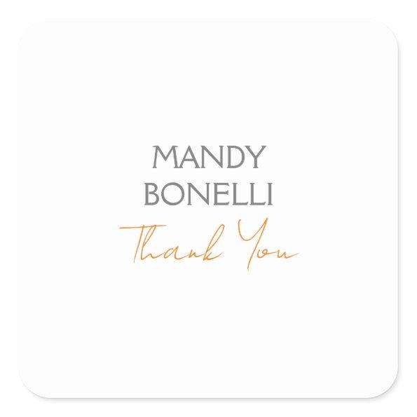 Modern Minimalist Plain Personalized Thank You Square Sticker