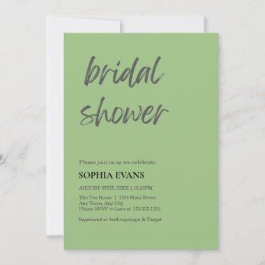 Modern Minimalist Sage Green Bridal Shower Invitations
