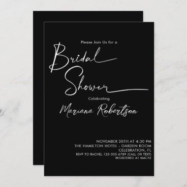 Modern Minimalist Script Black Bridal Shower Invit Invitations
