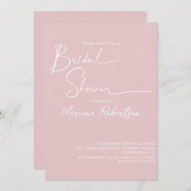Modern Minimalist Script Blush Pink Bridal Shower Invitations
