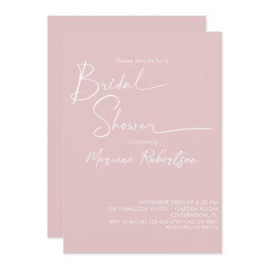 Modern Minimalist Script Blush Pink Bridal Shower Invitations