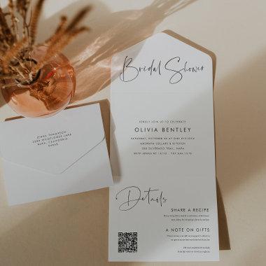 Modern Minimalist Script Bridal Shower All In One Invitations