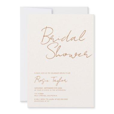 Modern Minimalist Script Earthy Bridal Shower Invitations