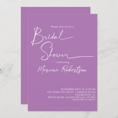 Modern Minimalist Script Lavender Bridal Shower In Invitations