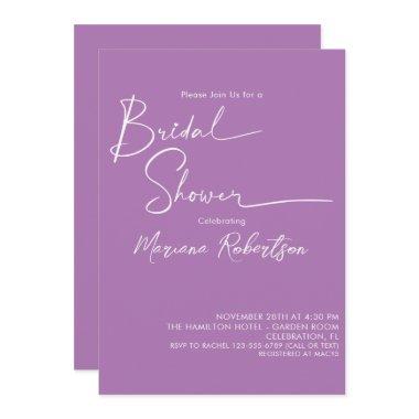 Modern Minimalist Script Lavender Bridal Shower In Invitations