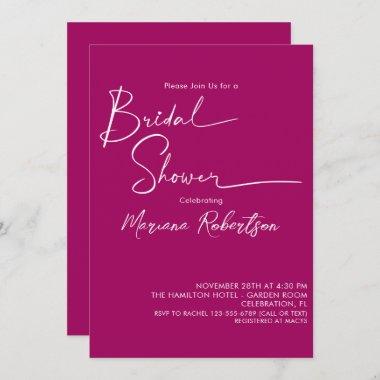 Modern Minimalist Script Magenta Bridal Shower Inv Invitations