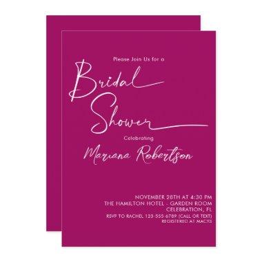 Modern Minimalist Script Magenta Bridal Shower Inv Invitations