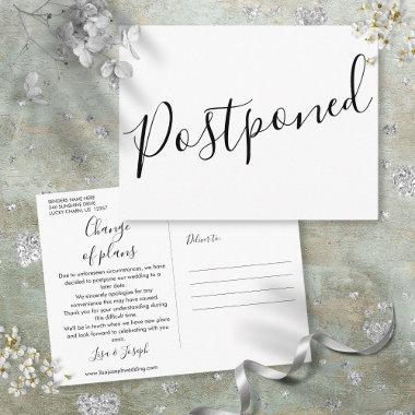 Modern Minimalist Script Postponed Event PostInvitations