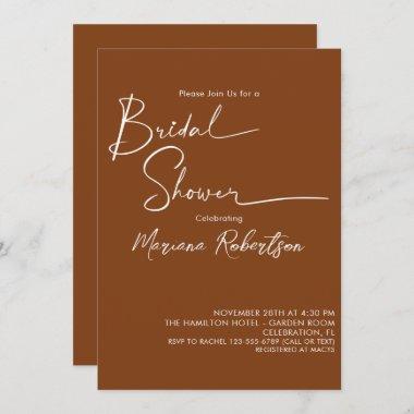 Modern Minimalist Script Terracotta Bridal Shower Invitations