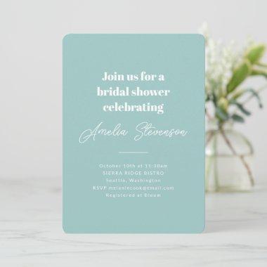 Modern Minimalist Simple Bridal Shower Aqua Blue Invitations