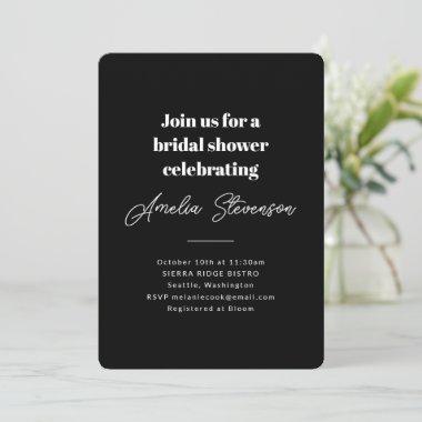 Modern Minimalist Simple Bridal Shower Black Invitations