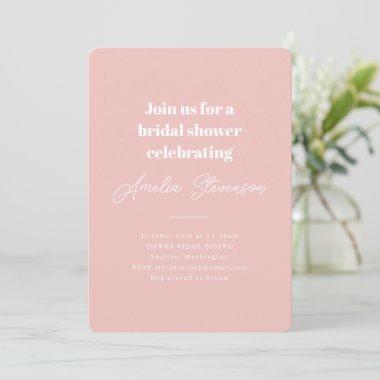 Modern Minimalist Simple Bridal Shower Pink Invitations