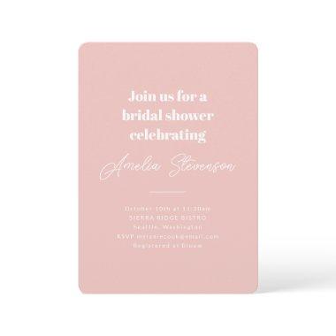 Modern Minimalist Simple Bridal Shower Pink Invitations