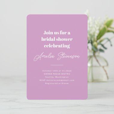 Modern Minimalist Simple Bridal Shower Purple Invitations