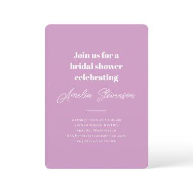 Modern Minimalist Simple Bridal Shower Purple Invitations