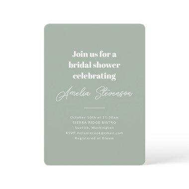 Modern Minimalist Simple Bridal Shower Sage Green Invitations