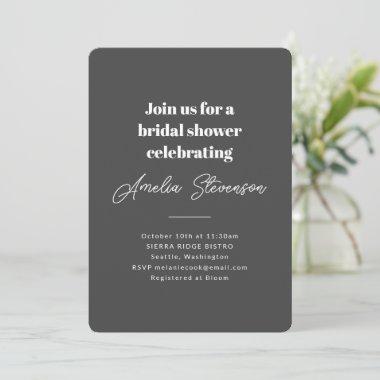 Modern Minimalist Simple Bridal Shower Soft Black Invitations