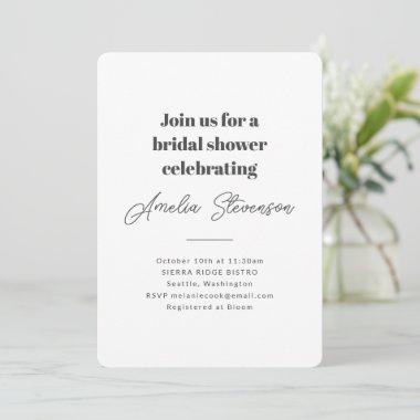 Modern Minimalist Simple Bridal Shower White Invitations