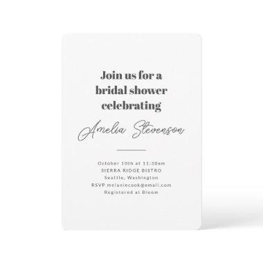 Modern Minimalist Simple Bridal Shower White Invitations