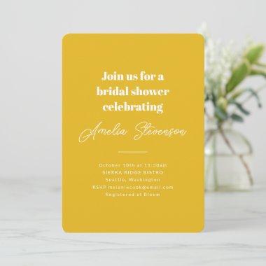 Modern Minimalist Simple Bridal Shower Yellow Invitations