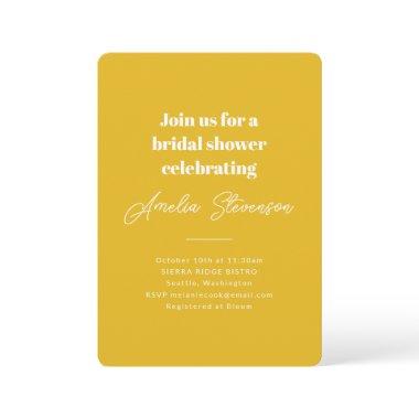 Modern Minimalist Simple Bridal Shower Yellow Invitations