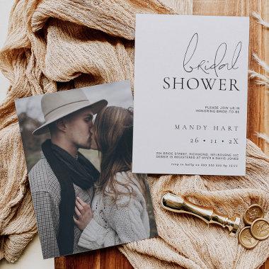 Modern Minimalist Text and Photo Bridal Shower Inv Invitations