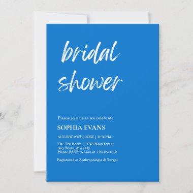 Modern Minimalist True Blue Bridal Shower Invitations