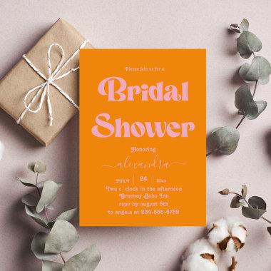 Modern Minimalist Vibrant Orange and Pink Bridal Invitations