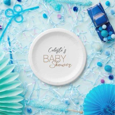 Modern Minimalist White Baby Shower Paper Plates