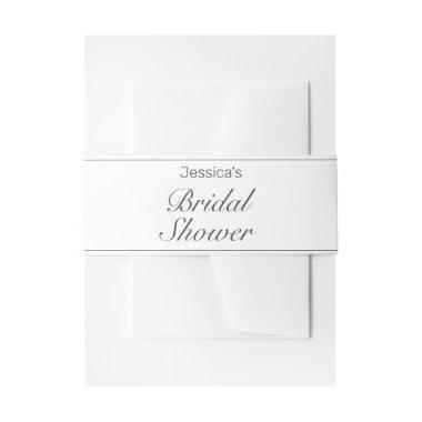 Modern Minimalist White Black Bridal Shower Invitations Belly Band