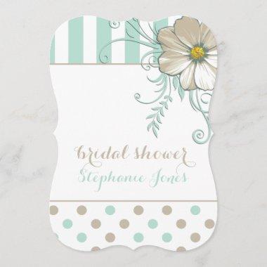 MODERN MINT BISQUE DOTS and STRIPES Bridal Shower Invitations