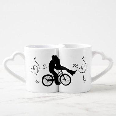 Modern Monogram Couple Cyling Newlyweds Wedding Coffee Mug Set