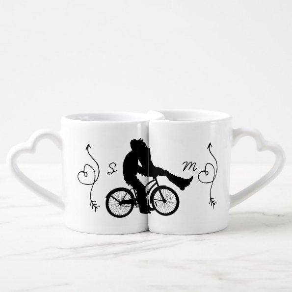 Modern Monogram Couple Cyling Newlyweds Wedding Coffee Mug Set