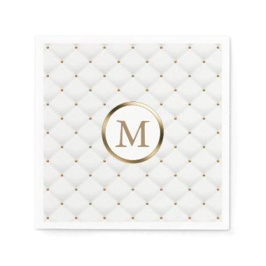Modern Monogram Gold Initial Luxury White Quilted Napkins