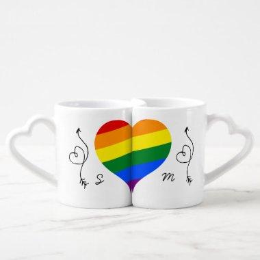 Modern Monogram LGBT Rainbow Gay Newlyweds Wedding Coffee Mug Set