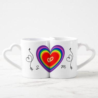 Modern Monogram LGBTQ Rainbow Newlyweds Wedding Coffee Mug Set