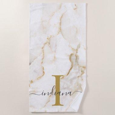 Modern Monogram Marble Pattern Personalized Beach Towel