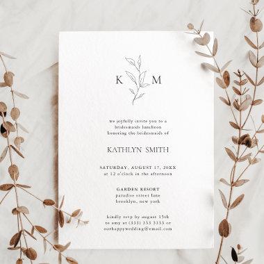 Modern Monogram Olive Leaf Bridesmaids Luncheon Invitations
