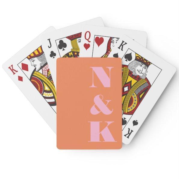 Modern Monogram Pink Orange Custom Wedding Favor Poker