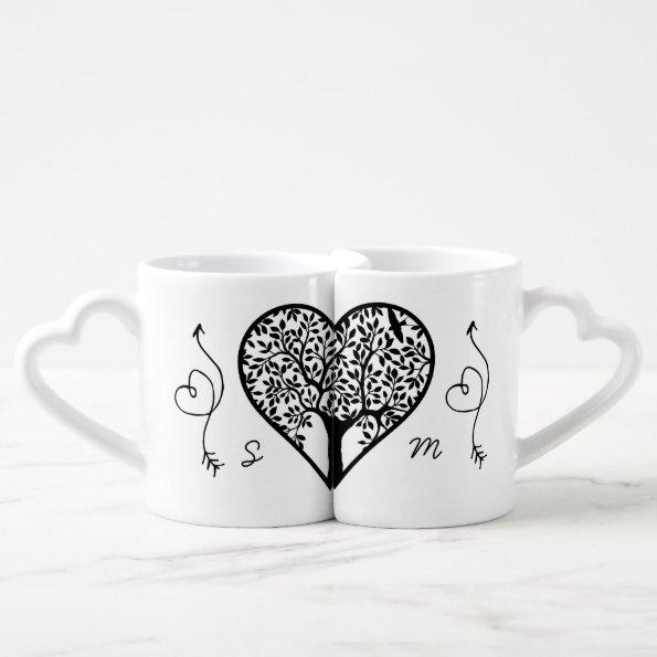 Modern Monogram Tree Life Newlyweds Wedding Coffee Mug Set