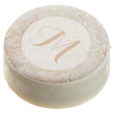 Modern Monogramed White and Gold Sparkly Chocolate Covered Oreo