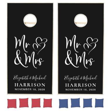 Modern Mr Mrs Wedding Black Cornhole Set